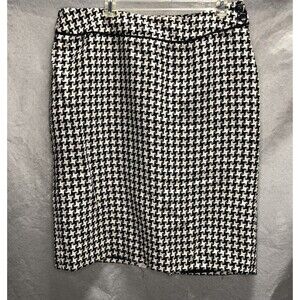 Kasper Womens Pencil Skirt Houndstooth Black White side zip size 8 EUC